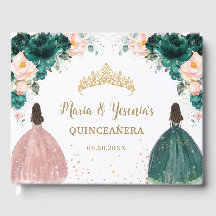 Rubor Verde Esmeralda Rosa Floral Gemelas Quinceañ