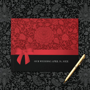 Libro De Visitas Ruby Red Floral Brocade Romantic