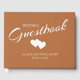 Libro De Visitas Rust Naranja Quemado Blanco Boda 2 Corazones Nombr