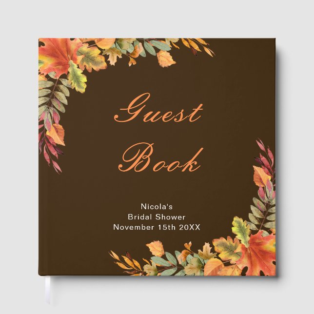 Libro De Visitas Rustic Autumn Fall Leaves Bridal Shower (Anverso)