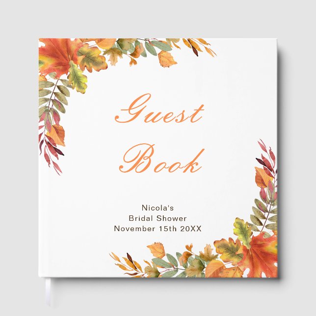 Libro De Visitas Rustic Autumn Fall Leaves Bridal Shower (Anverso)