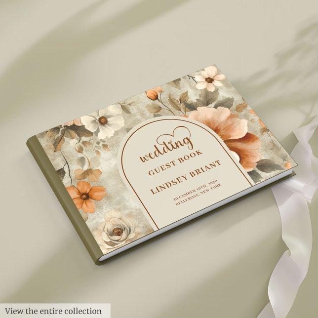 Libro De Visitas Rustic Boho Terra Cotta Beige Olive Floral Wedding (Rustic Boho Terra Cotta Beige Olive Floral Wedding Guest Book)