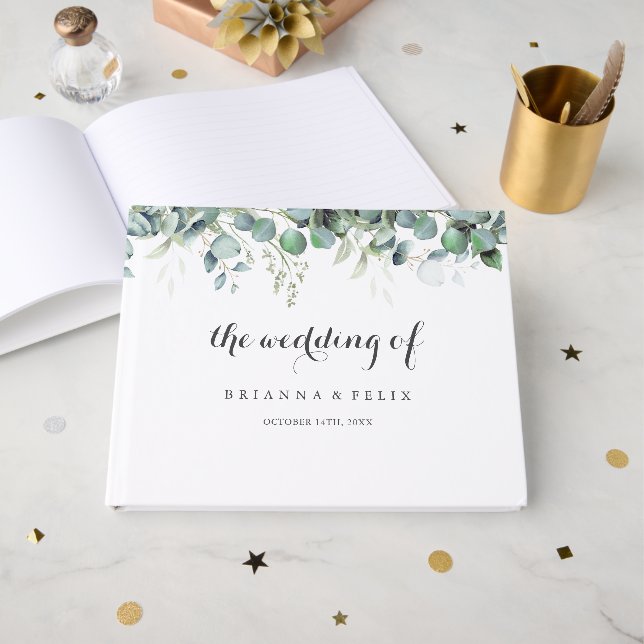Libro De Visitas Rustic Botanical Eucalyptus Greenery Wedding (Anverso Abierto)