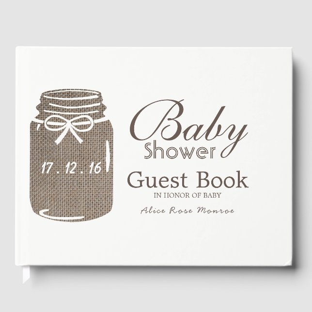 Libro De Visitas Rustic Burlap Mason Jar Baby Shower (Anverso)