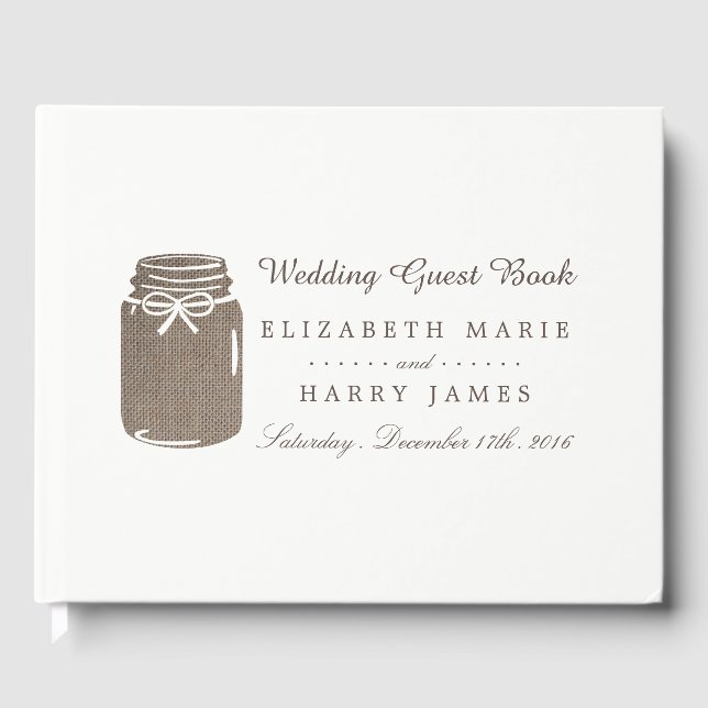 Libro De Visitas Rustic Burlap Mason Jar Boda (Anverso)