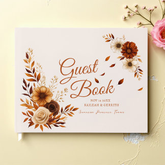 Libro De Visitas Rustic Burnt Sienna Beige Fall Leaves Wedding 
