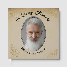 Libro De Visitas Rustic Custom Text Photo Memorial Funeral Leaves