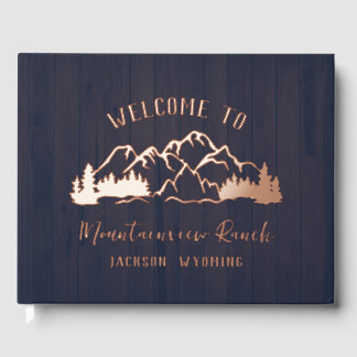 Libro De Visitas Rustic Dark Blue Wood Mountain Landscape