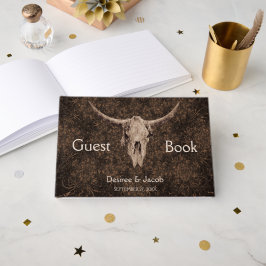 Libro De Visitas Rustic Elegant Wedding Brown Western Bull Skull
