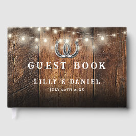 Libro De Visitas Rustic Horseshoes String Lights Barn Wood Wedding