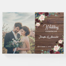 Libro De Visitas Rustic Marsala Wood Floral Boda