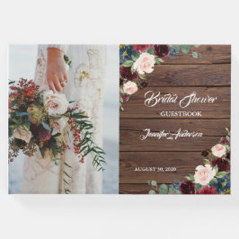 Libro De Visitas Rustic Marsala Wood Floral Bridal Shower