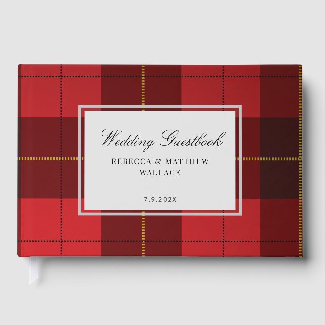Libro De Visitas Rustic Plaid Wallace Plaid Red Boda Tartán (Anverso)
