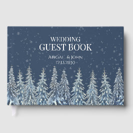 Libro De Visitas Rustic Winter Forest Navy Blue Wedding