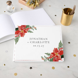 Libro De Visitas Rustic Winter Poinsettia Red Christmas Wedding