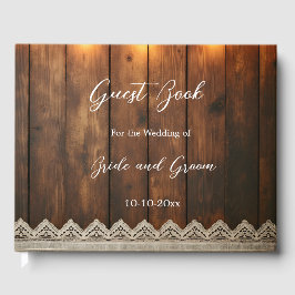Libro De Visitas Rustic Wood and Lace Wedding Guest Book