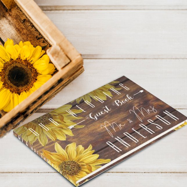 Libro De Visitas Rustic Wood Bright Yellow Sunflower Wedding (Subido por el creador)