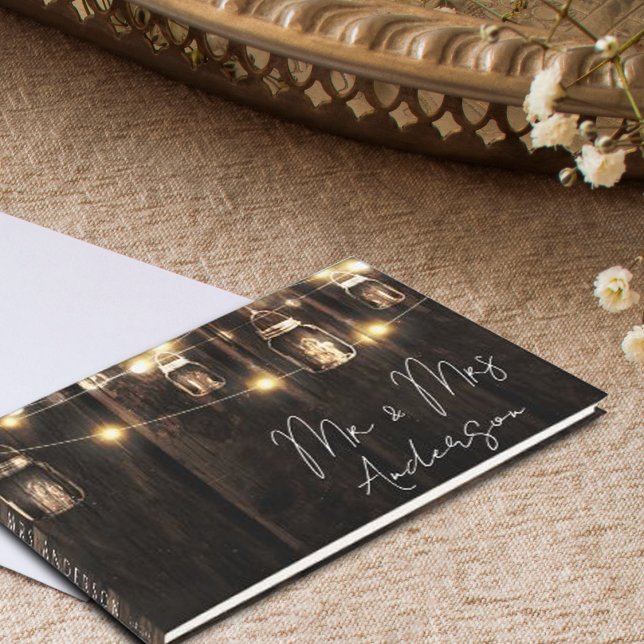 Libro De Visitas Rustic Wood String Lights Mr & Mrs Boda (Subido por el creador)