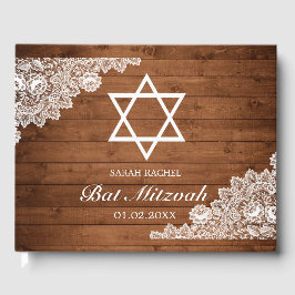 Libro De Visitas Rustic Wood & White Lace Bar Bat Mitzvah