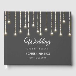Libro De Visitas Rústica Boda String ilumina el blanco negro