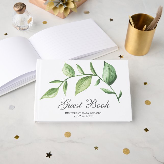 Libro De Visitas Rústica elegancia verde género Baby Shower neutral (Anverso Abierto)