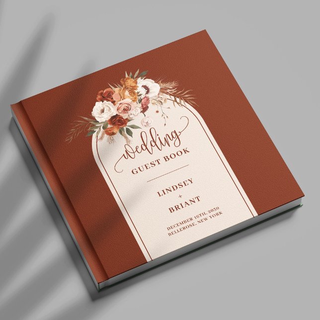 Libro De Visitas Rústica Terracota Pampas Grass Boho Arch Boda (Rustic Terracotta Pampas Grass Boho Arch Wedding Guest Book)