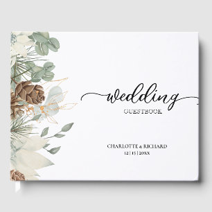 Libro De Visitas Rústica vegetación de bosques y Boda de pinecones