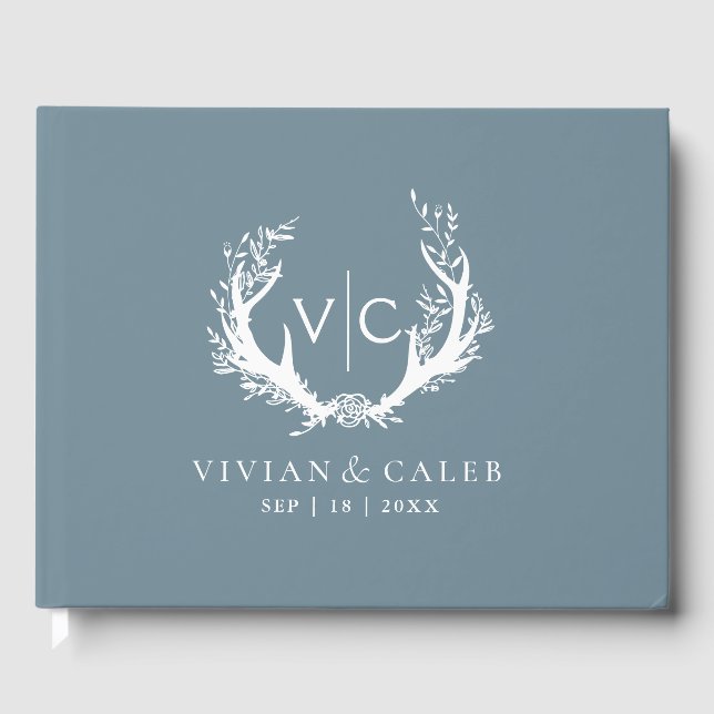 Libro De Visitas Rústicas anhelas con flor | BODA (Anverso)