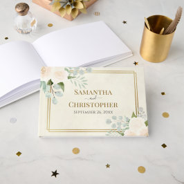 Libro De Visitas Rústicas Rosas Rosas Blancas y Eucalipto Elegante 