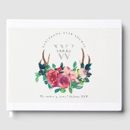 Libro De Visitas Rústico Boho Red Floral Stag Antlers Baby Shower