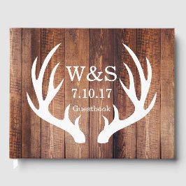 Libro De Visitas Rústico Country Barn Wood Deer Antlers & Iniciales