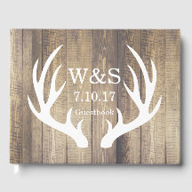 Rústico Country Barn Wood Deer Antlers & Iniciales