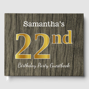 Libro De Visitas Rústico, Faux Gold 22nd Birthday Party; Nombre per