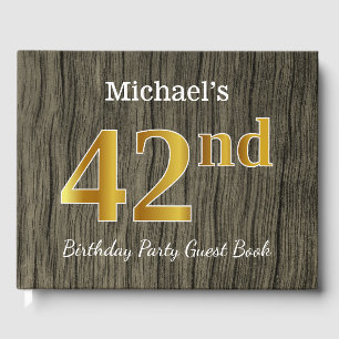 Libro De Visitas Rústico, Faux Gold 42nd Birthday Party; Nombre per
