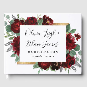 Libro De Visitas Rústico floral rojo y dorado Boda blanco elegante