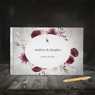 Libro De Visitas Rústico Gótico Negro y Borgoña Boda de Halloween