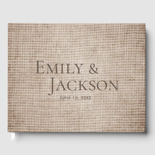 Libro De Visitas Rústico Minimal Brown Burlap Linen Boda