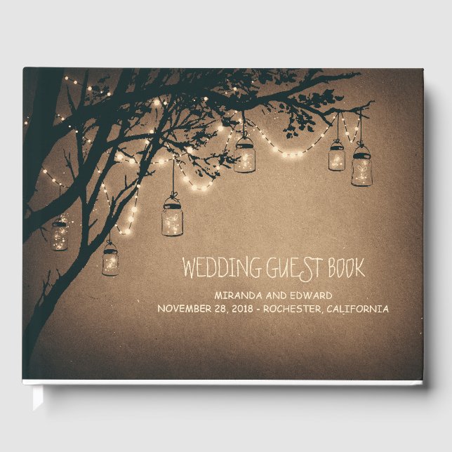 Libro De Visitas Rústico País Mason Jar alumbra árboles (Anverso)