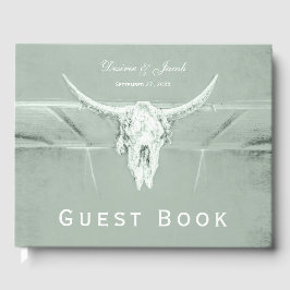 Libro De Visitas Rústico Pastel Sage Green White Cow Skull