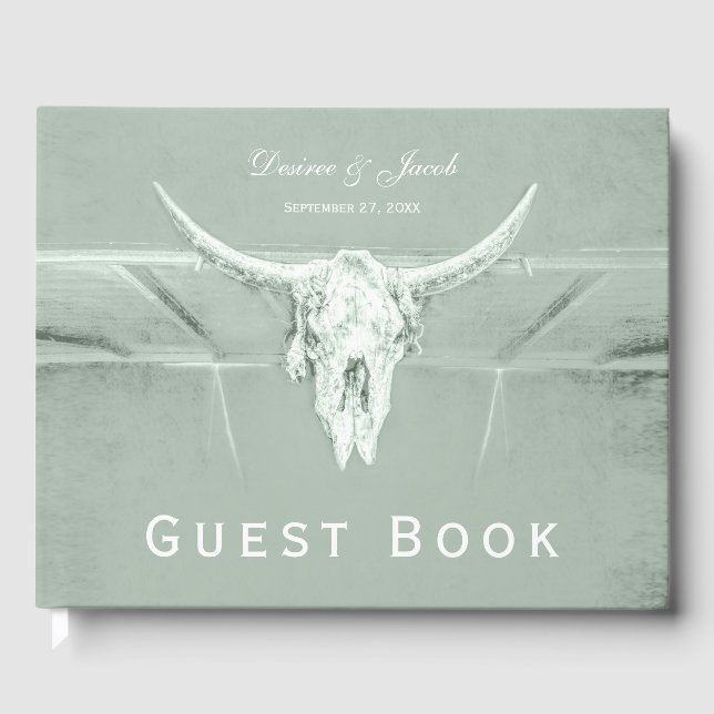 Libro De Visitas Rústico Pastel Sage Green White Cow Skull (Anverso)