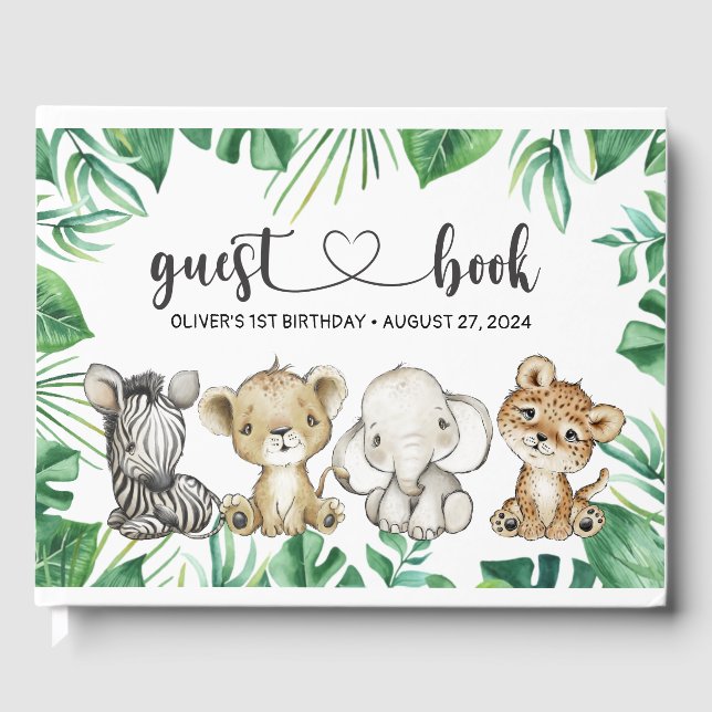 Libro De Visitas Safari Wild Animals Birthday Guest Book (Anverso)