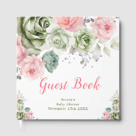 Libro De Visitas Sage Green and Pink Floral Baby Shower