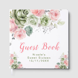 Libro De Visitas Sage Green and Pink Floral Sweet Sixteen