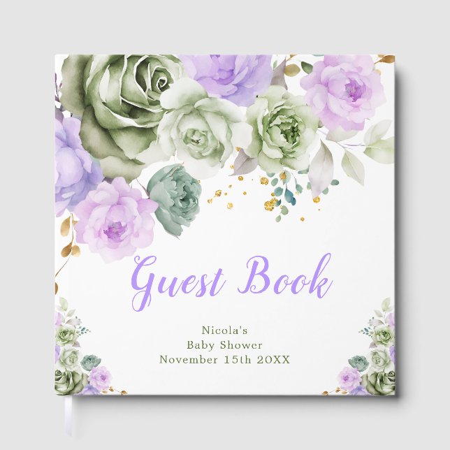 Libro De Visitas Sage Green and Purple Floral Baby Shower (Anverso)