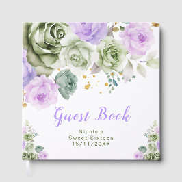 Libro De Visitas Sage Green and Purple Floral Sweet Sixteen