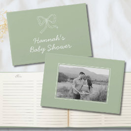 Libro De Visitas Sage Green Bow Personalizado Baby Shower Guest Boo