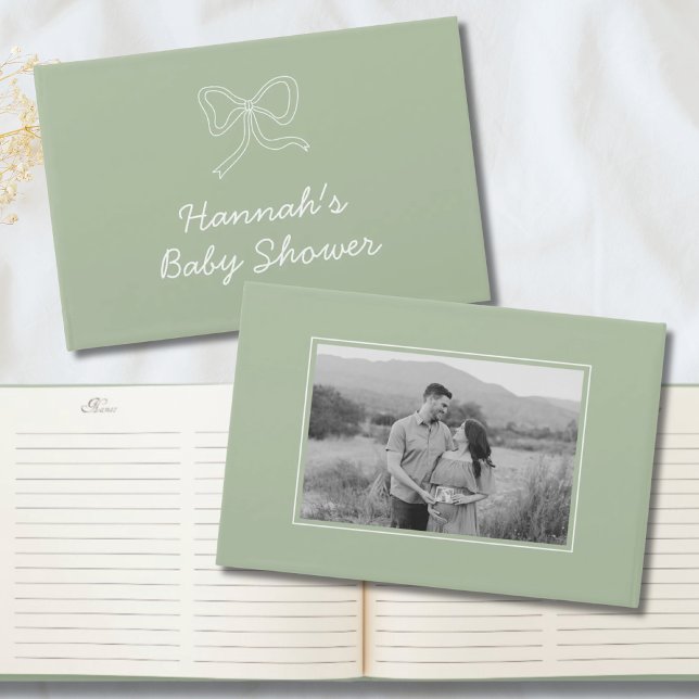 Libro De Visitas Sage Green Bow Personalizado Baby Shower Guest Boo (Sage Green Bow Personalized Baby Shower Guest Book)