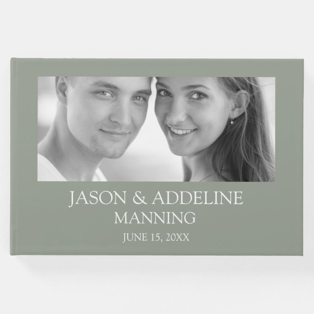 Libro De Visitas Sage Green Cualquier foto Boda blanco negro (Anverso)