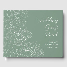 Libro De Visitas Sage Green Elegant Floral Boda