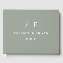 Libro De Visitas Sage Green Elegant Monograma Boda